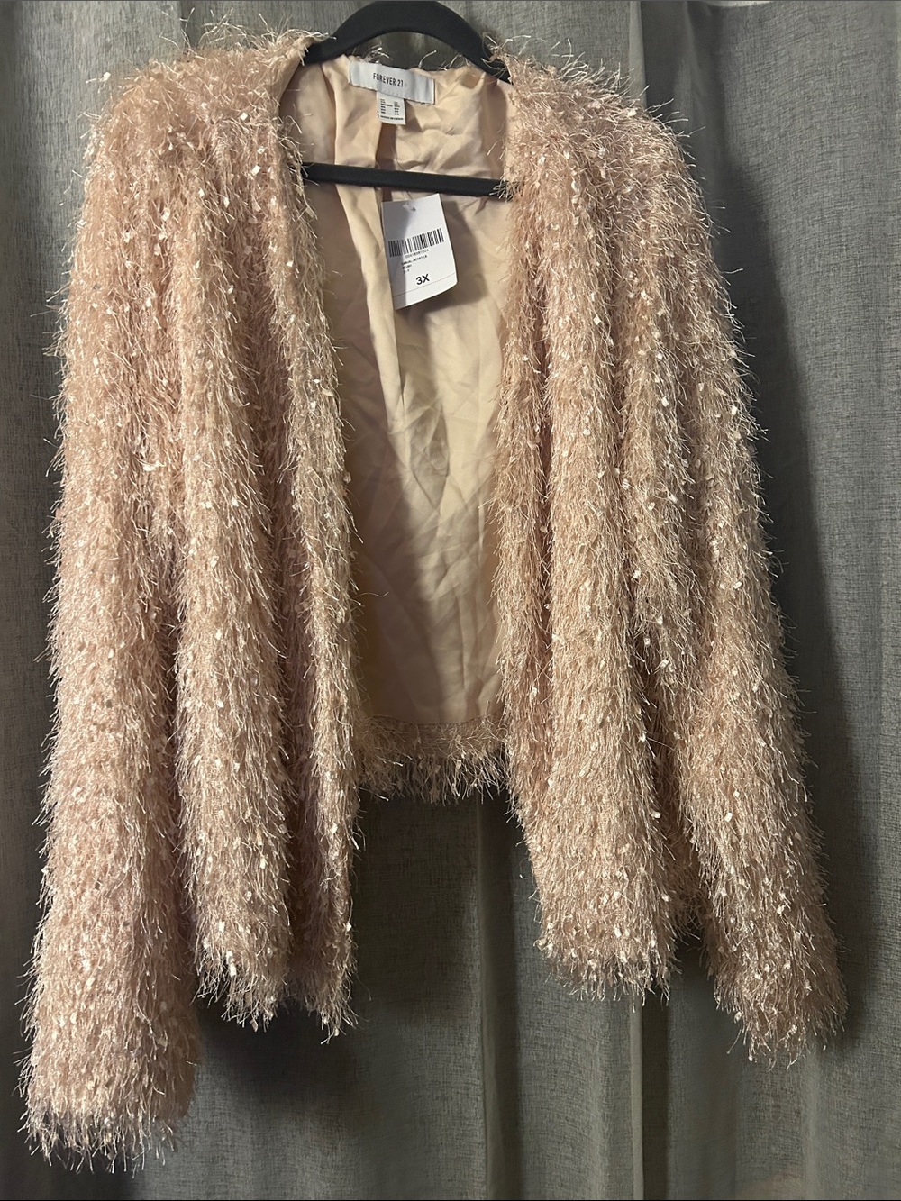 NWTS Forever 21 Blush Pink Open Front Eyelash Fringe Jacket.sz 3X